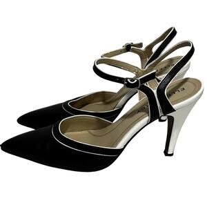 Ellen Tracy high heel strappy shoes black & white leather US 8M Boss Lady style